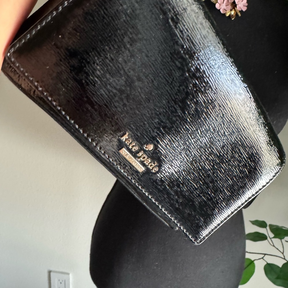 Kate Spade Black Patent Crossbody Bag with Gold Logo